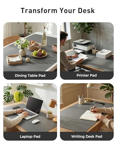 Image of Aothia Faux Leather Desk Mat - Large Mouse Pad, Non-Slip PU Leather Blotter, Waterproof Writing Surface for Office and Home (Grey, 63 inch x 17 inch)