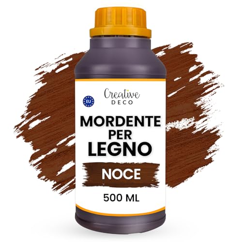 Creative Deco Mordente per Legno a Base d'Acqua, Colore Noce, 500ML, Vernice a Rapida Essiccazione | Non Tossica | per Pannelli in Legno, Cemento, Mattoni Carta da Parati, Efficienza anche al Esterno