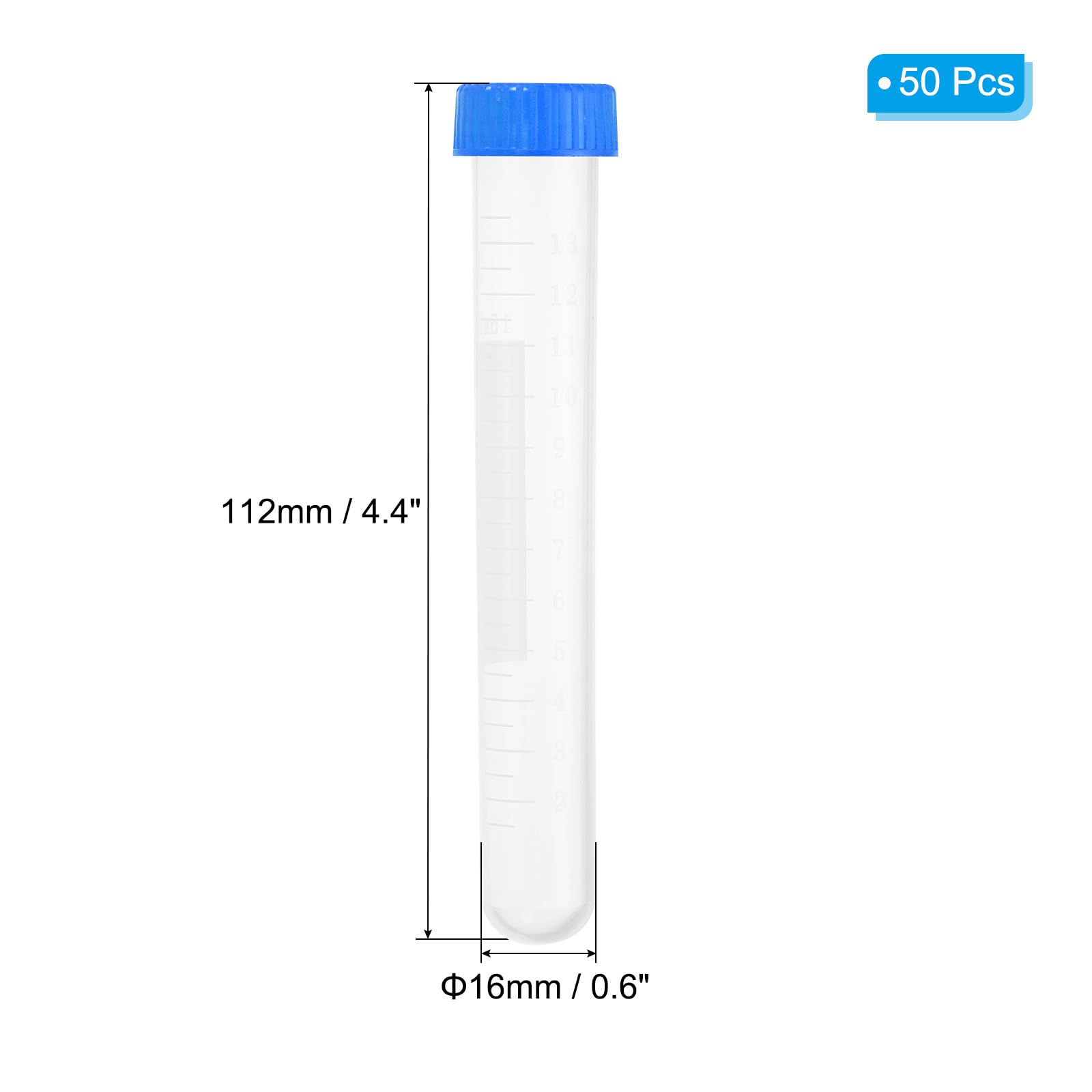 PATIKIL 15ML Plastic Centrifuge Tubes, 50 Pcs Round Bottom Centrifuge Tube with Blue Screw Caps and Graduated Marks Writing Area for Laboratory Liquid