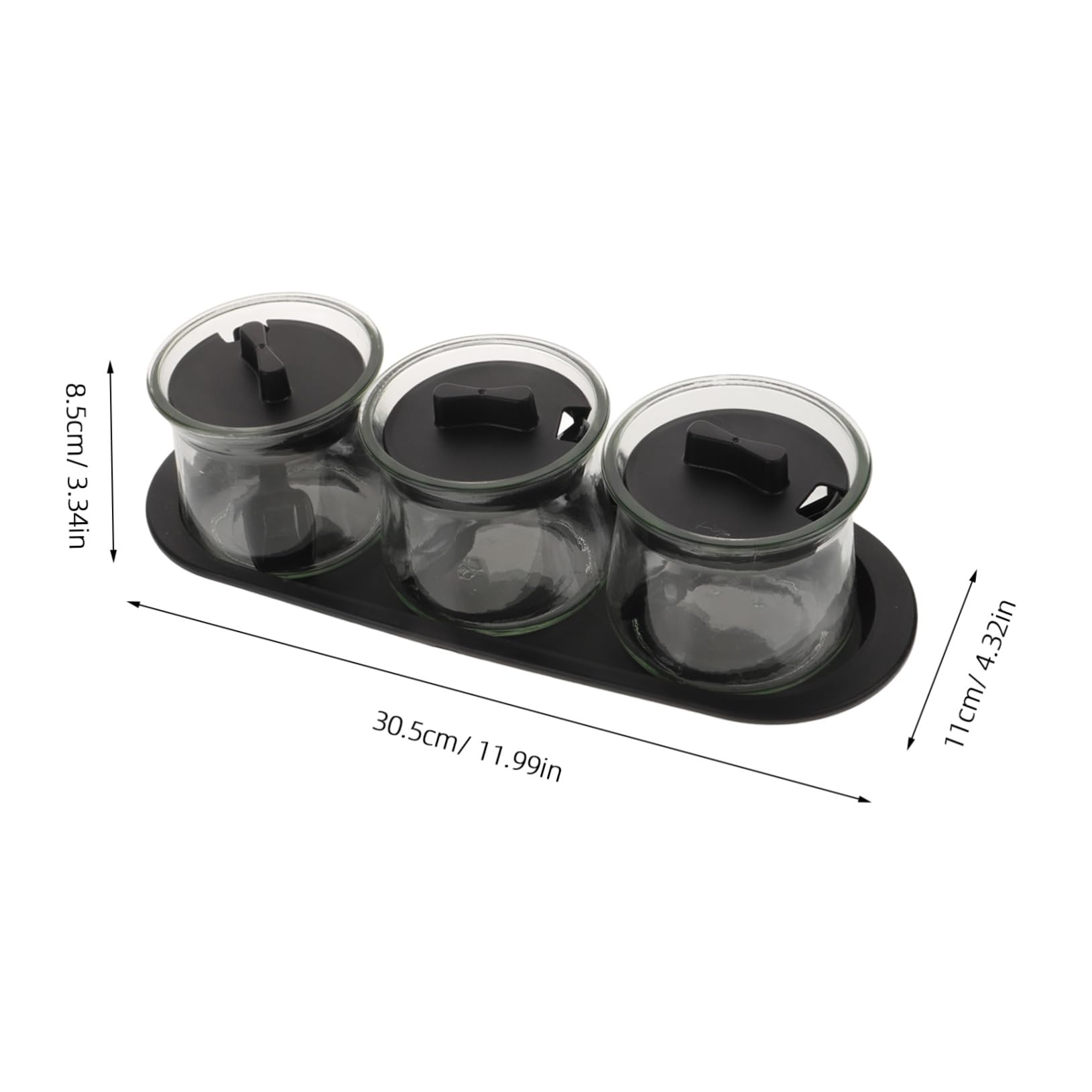 Ipetboom Set 3 Pezzi Barattoli per Spezie in Vetro Soda con Coperchio, Cucchiai e Vassoio, Design Trasparente Facile da Pulire per Cucina Pratica e Ordinata