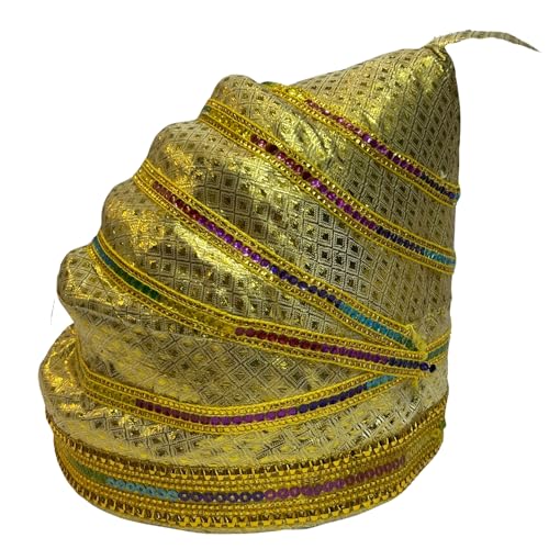 Image of Kaku Fancy Dresses Shivaji Maharaj Pagdi /Pheta Traditional Indian Headwear for Kids | Cultural & Fancy Dress Turban for Festivals, School Plays & Historical Events - White /Golden