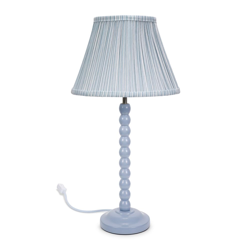 Valuelights Pale Blue Bobbins Powder Blue Table Lamp With Tapered Fabric Pleasted Shade & Led Bulb In