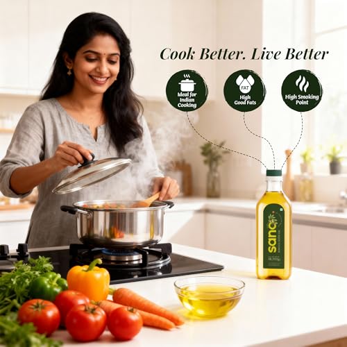 Image of SANO Pomace Olive Oil 1Litre | Imported from Spain | MUFA-Rich Edible Oil | High Smoke Point | Cholesterol and Trans Fat-Free | Ideal for Deep Frying, Frying, Roasting, Grilling and Baking