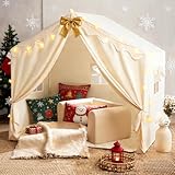 Tiny Land Kids Tent with Mat and Star Lights, Indoor Playhouse for Toddlers, 57'x36'x52' Large Reading Nook for Girls & Boys, Modern Bed Canopy for Kids Room