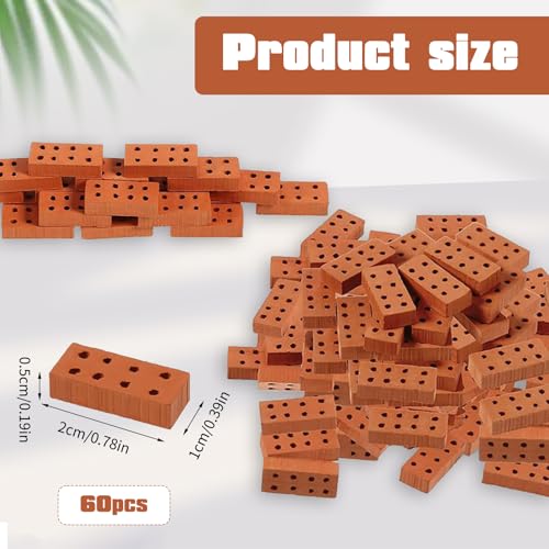 SNONESIY 60 Stück Rote Mini Ziegelsteine für DIY Bauen, Puppenhaus, Garten Ornament, Spielzeug Deko (10 Jahre - 14 Jahre)