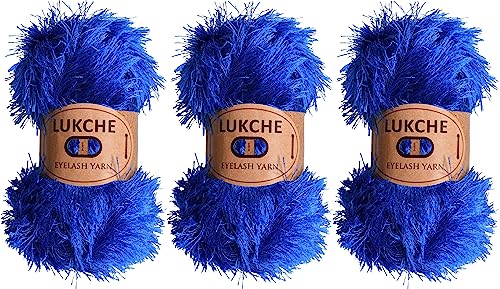 Image of Eyelash Fun Fur Yarn Premium 100% Polyester 164 Yds (150 Mt), 3.53 Oz (100 Gr) Colorful Crochet Yarn Dıy Hand Knitting (Royal Blue, 3 Skein)