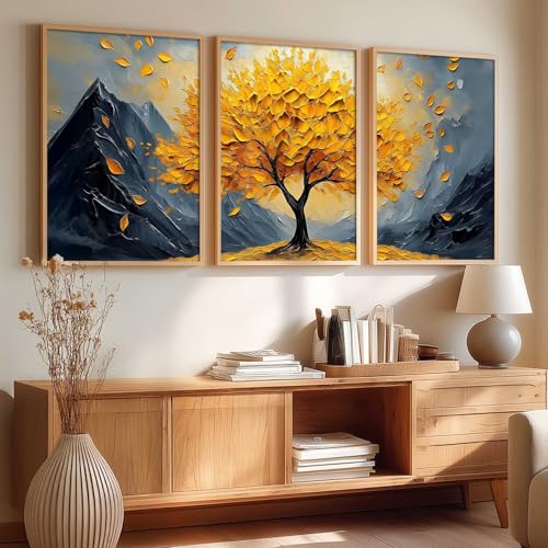 Image of kotart Mountain View Framed Painting | Big Aesthetic Nature Inspired Framed Paintings for Living Room Bedroom Wall Decor Set Of 3 (13X17 inch)
