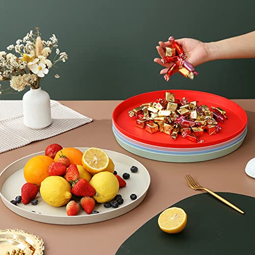 2 Pack Round Plastic Serving Tray Platter, 13 Inch Lightweight Wheat Straw Food Tray, Tea Tray For Party, Reusable Restaurant Fast Food Holder For Cup Cake Snack Fruits (Beige) #TOP5