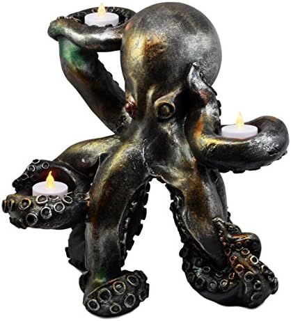 Large Silver Octopus Candle Hurricane Lantern | Home Sweet Home