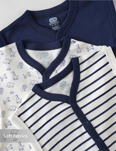 Image of Amazon Brand - Symbol Unisex 100% Cotton Half Sleeve Baby Rompers (Available in Pack of 3 & 6)