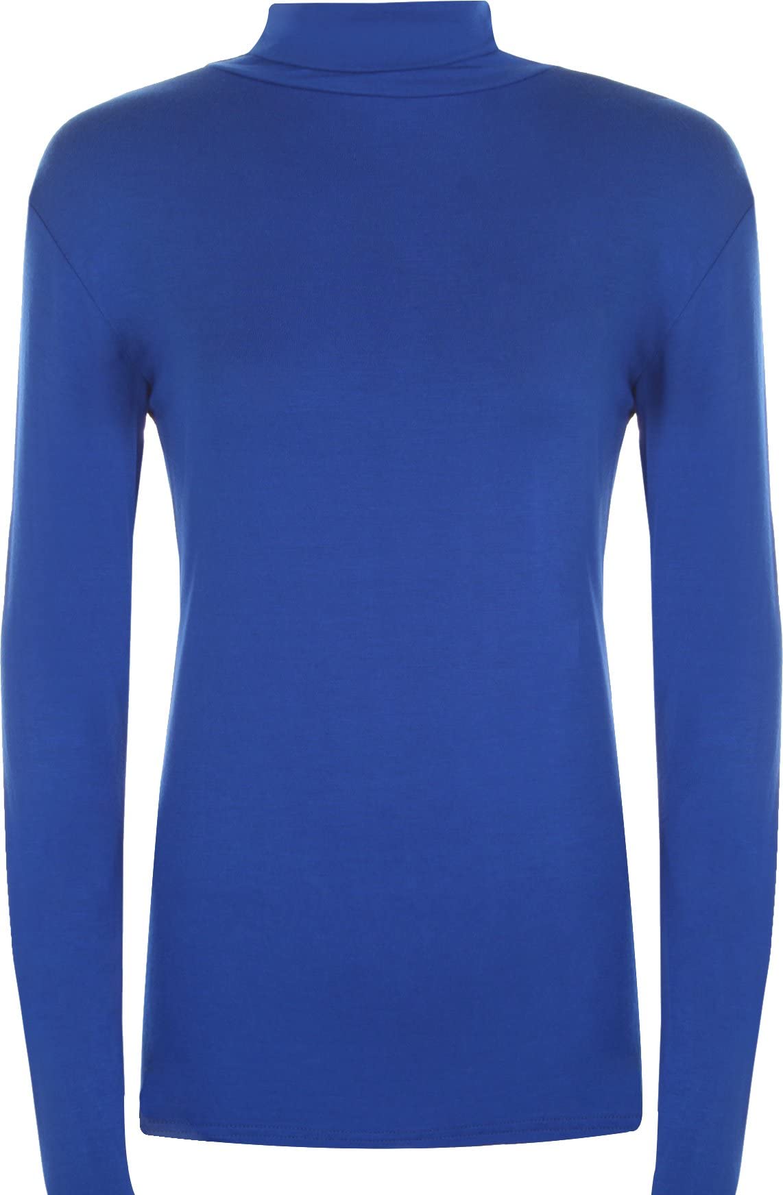 WearAll New Ladies Turtle Neck Long Sleeved Stretch Plain Polo Top - .Royal Blue 8-10