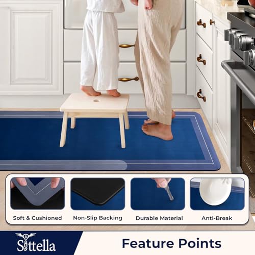 Image of SITTELLA Rubber Kitchen Mats Set of 2, Anti-Skid Kitchen Mats, Water Absorbent Rug, Carpets, Floor Mat for Home and Kitchen (120x40cm & 40x60cm) Blue, Rectangular