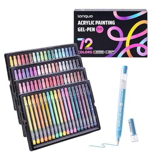 languo Acrylic Gel Pens for Colouring 72 Colours Set 3D Acrylic Paint Pens with 1mm Bullet Tip Coloured Gel Pens for Black Paper Rock Glass Fabric DIY and Arts & Crafts Supplies