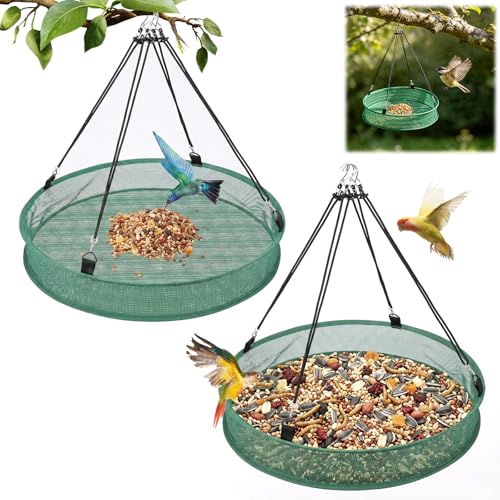 2PCS Bandeja para Comedero Pajaros Exterior, con Soporte Ajustable para Colgar, Resistente Comedero para Aves Silvestres en El Jardín, Balcón y Exterior, con ProteccióN Antidesbordamiento