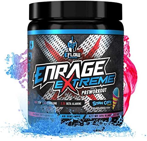 eFlow Nutrition Enrage Extreme High Stimulant Pre Workout Supplement - Pre Workout Powder to Boost Energy, Pumps and Strength - Snow Cone(40 Servings)