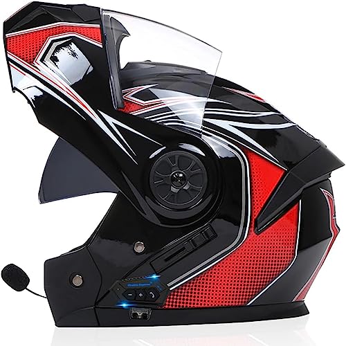 ZHTBATE Casco Integrato Apribile con Interfono Casco Moto Modulare Bluetooth Caschi Modulari per Uomo Donna con Doppia Visiera Casco Integrale Casco Crash Omologati ECE
