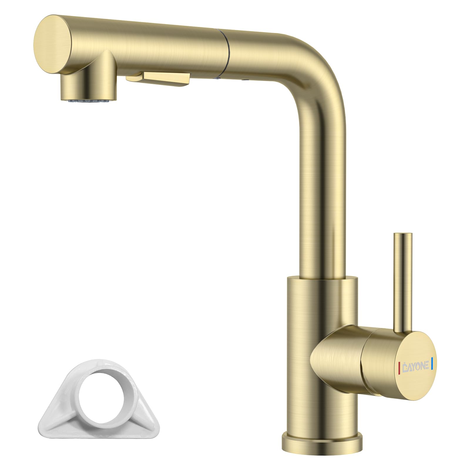 DAYONE Robinet de cuisine doré brossé avec douchette extractible, en acier inoxydable SUS304, robinet de cuisine haute pression avec deux fonctions de pulvérisation, mitigeur pivotant à 360°