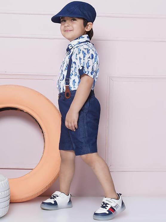 Image of AJ DEZINES Kids Casual Wear Clothing Cotton Shirt Short Set For Boys