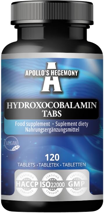 Hydroxocobalamin 100 µg per Serving - Vitamin B12-120 Vegan Tablets - 480 Servings - Supports Nervous System and Reduces Fatigue - Dietary Supplement by Apollo's Hegemony
