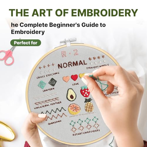 Image of Lecqizu Embroidery Kit for Adults, Beginner DIY Starter Set, 4 Pack, 33 Stitch Techniques