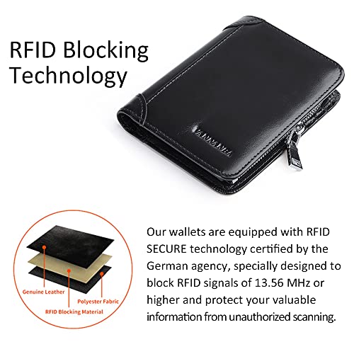 VANNANBA Genuine Leather Wallets for Men with Zipper Coin Pouch,RFID Blocking Bifold Front Poacket Multi Card Holder Wallet(Black)2