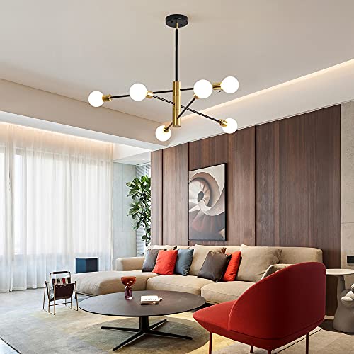 Deyidn Sputnik Chandelier Mid Century Modern Industrial E26 Pendant Lighting Chandeliers Ceiling Light Fixture Black And Gold Light For Living Room,Kitchen,Bedroom,Dining Room And Farmhouse #TOP2