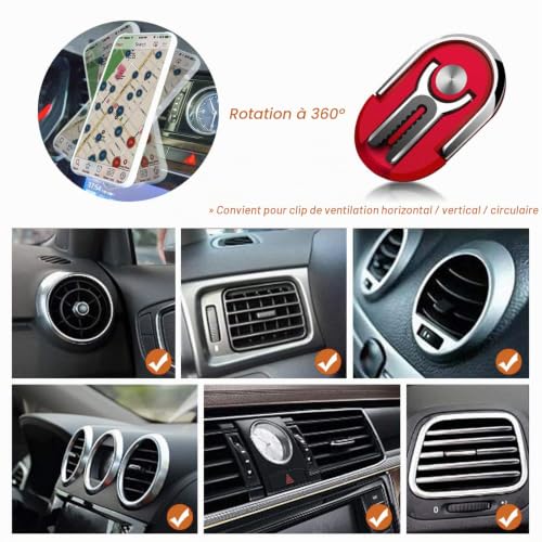 JEEZAO 2 Pièces Support de Téléphone de Voiture,Anneau Support Telephone Multifonctionnel 360° Rotatif, Peut être Utilisé pour la Sortie d'air de la Voiture (Noir + Rouge) – vue 6