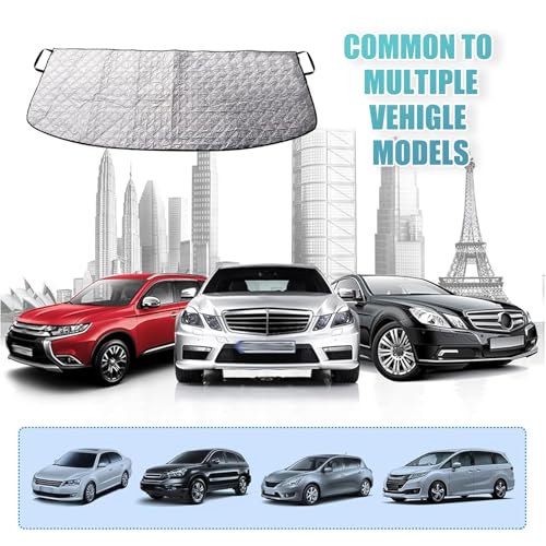 Image of 1 PC Car Front Windshield Wiper Snow Cover, 66.9 inch x 17.7 inch Dust Frost Protection Cover, Elastic Band + Suction Non-Destructive Installation Accessories, Compatible with Most Models (Silver)