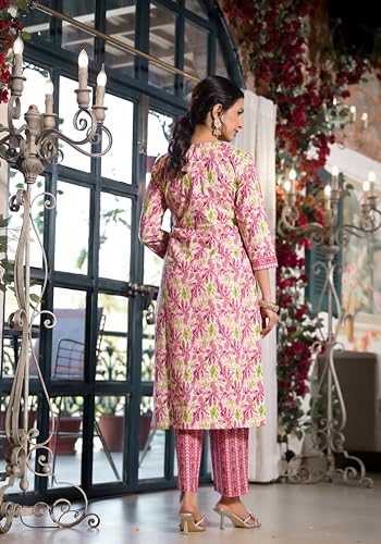 Image of MIRCHI FASHION Pure Cotton Women Straight Jaipuri Floral Print Kurti Set with Dupatta and Pant