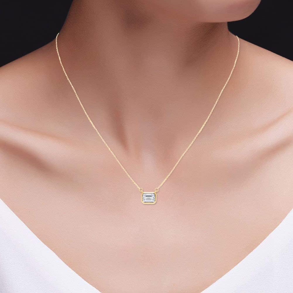 SAVEARTH DIAMONDS 1.5 CT D Color Moissanite Pendant Necklace For Women D Color VVS1 Emerald Cut Bezel Set Lab Created Diamond 18K Gold Plated Silver Necklace Along with 18" Chain - Image 6