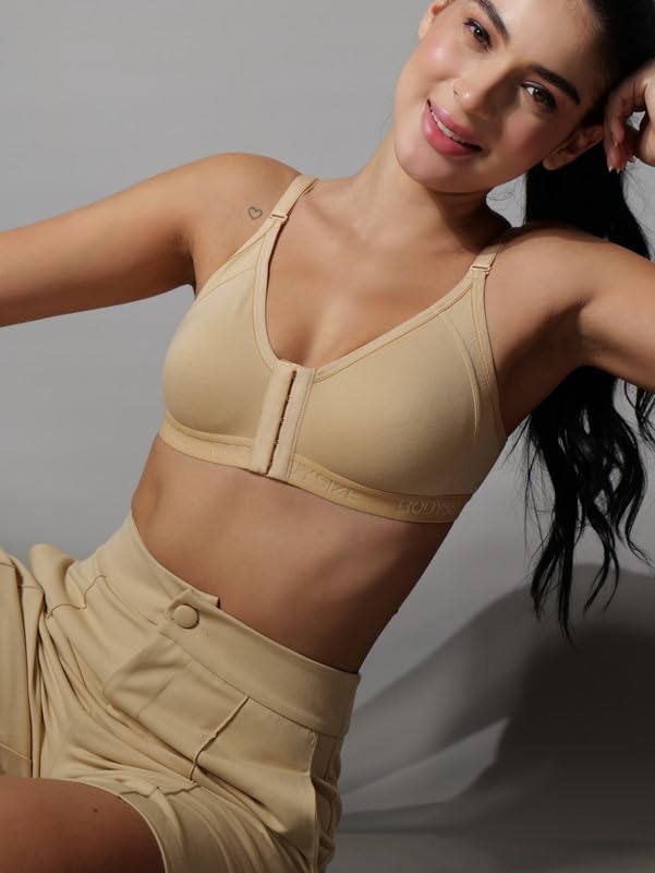 Image of BODYSIZE Cotton Front Open Bra for Women Daily Use | Non-Padded, Non-Wired | Sweat Absorbent Seamless Bra | Full Coverage Regular Wear | Twin Hook Adjuster (Cup Size: B)