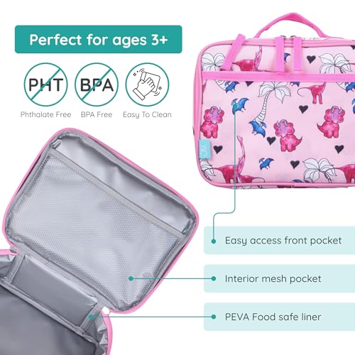 Image of Wildkin JumpOff Jo Insulated Lunch Box - Keeps Food Hot or Cold, BPA-Free with Mesh Pockets & Easy-Clean Lining - Ideal for School, Travel & Daycare - Pink Dino