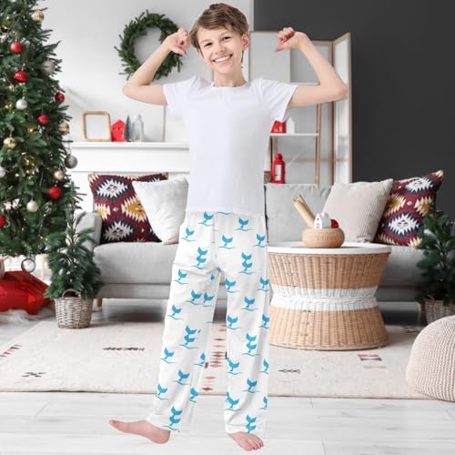 Boy's Pj Pants Blue Jumping Dolphin's Tail Lounge Bottoms Elastic Waist Kids Joggers with Pockets Size 6-142