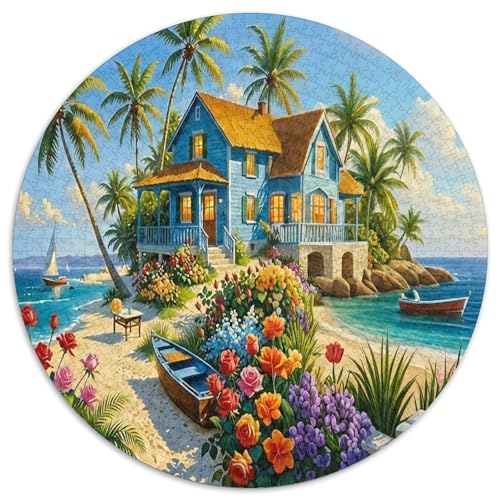 Puzzle de 1000 piezas redondo Villa Isla Tropical para adultos coleccionistas