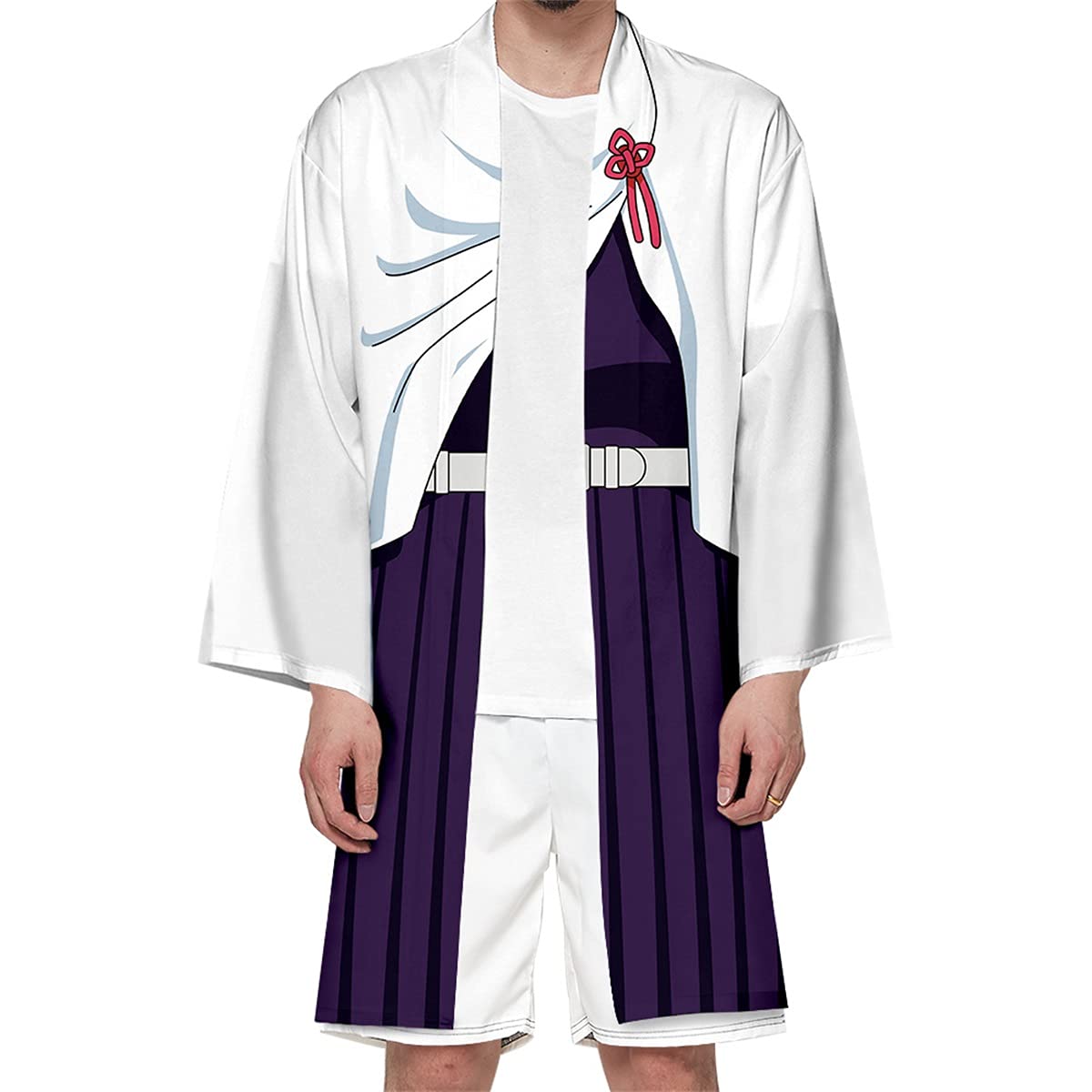 Seidarise Men's Haori, Long Kimono Cardigan Jacket Japanese Style Flying Crane Seven Sleeves Open Front Coat