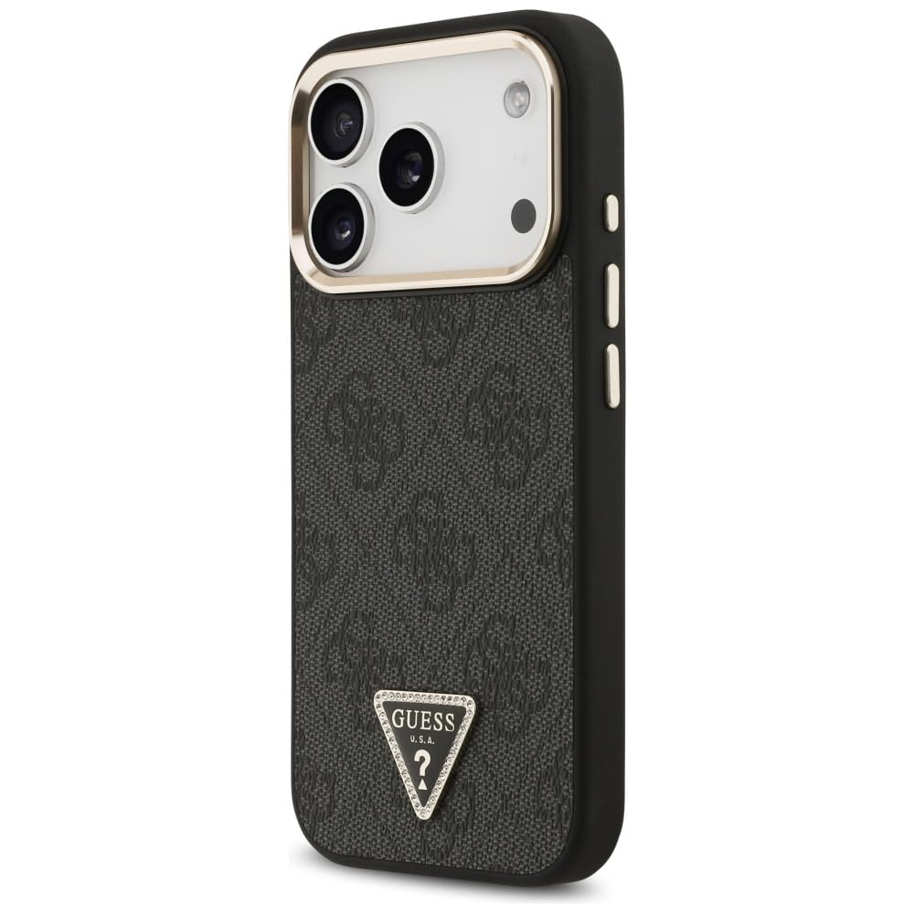 CG Mobile Guess 4G Triángulo Logo Compatible con MagSafe Funda para iPhone 17 Pro (Negro/Oro)