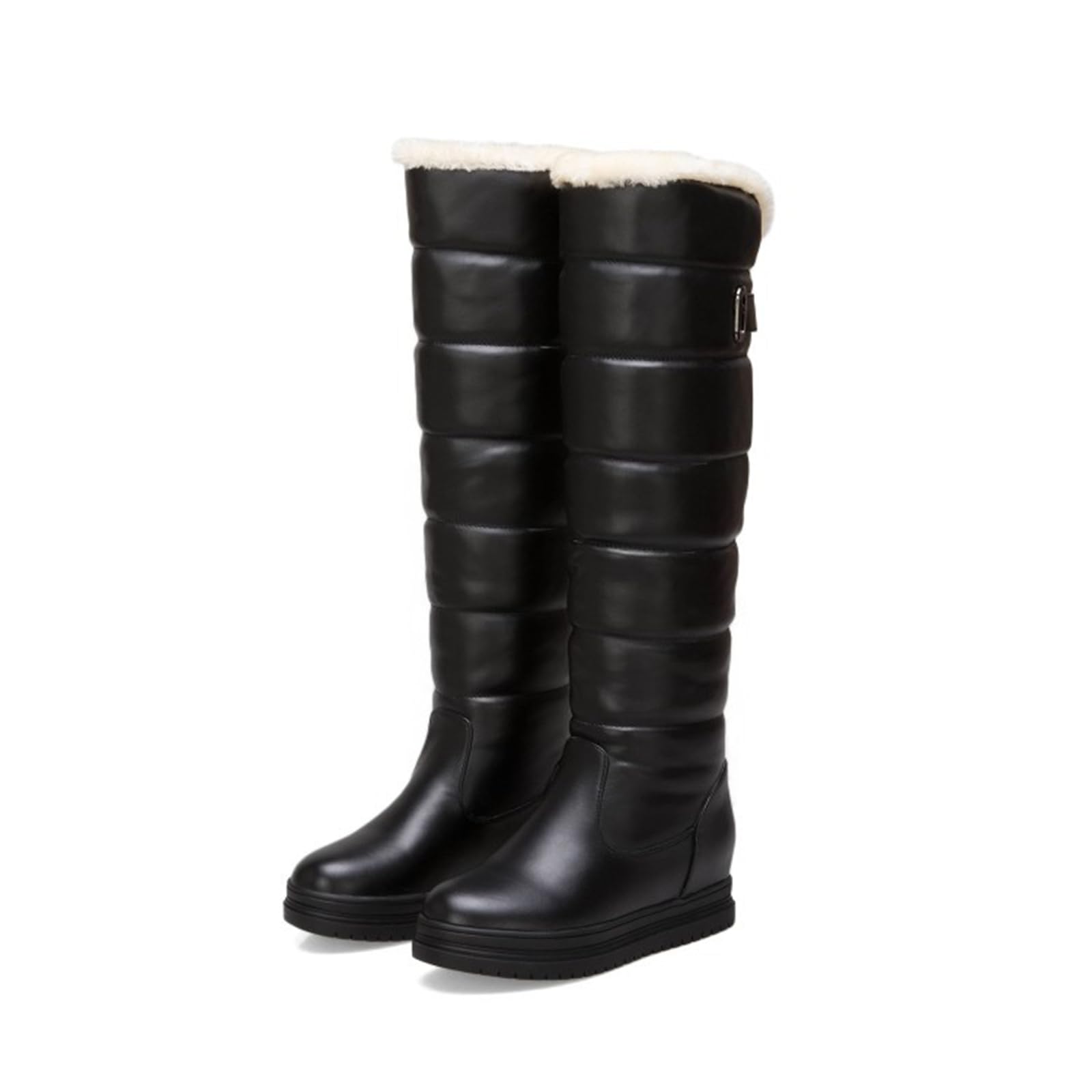 Womens Leather Knitted Block Heel High Heel Ankle Boots Closed Pointed Decorative Buckle Warm Socks One-Foot Short Boots