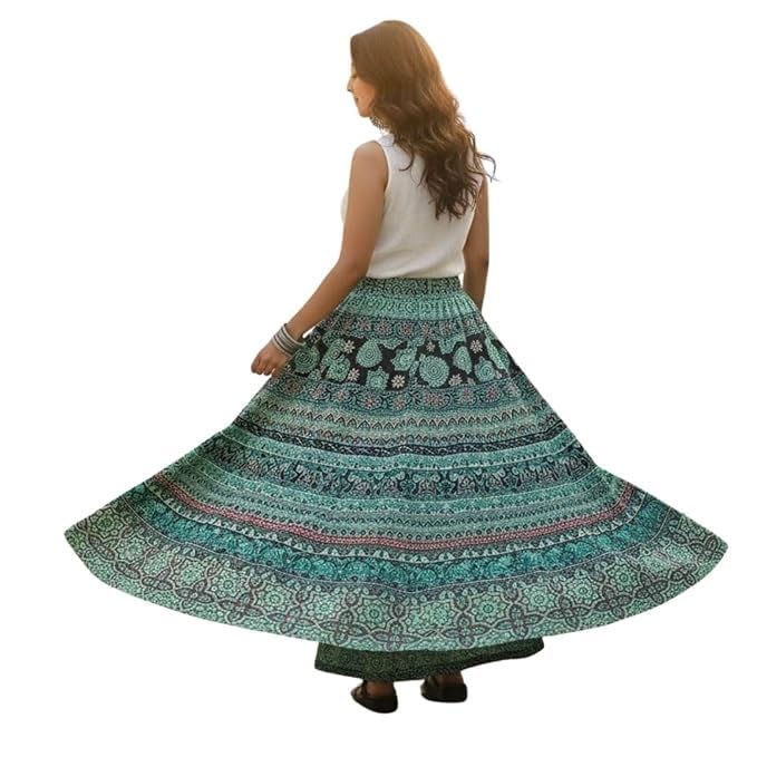 Image of HARSHITA-Enterprises Jaipuri Women's Cotton Printed Elastic Long Skirts