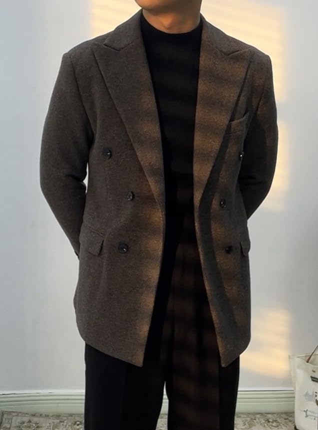 Men's Tweed Blazers Vintage British Tweed Blend Jacket Double Breasted Sport Coat3