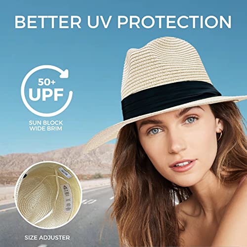 Accsa Panama Straw Hat For Women Wide Brim Summer Straw Hat Classic Sun Hat For Beach Ladies Foldable Fedora Hat Upf 50+ thumb #2