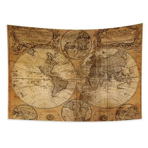 YONGFOTO Tapisserie Vieille Carte du Monde pour Chambre, Carte Géographique Ancienne du Vieux Monde Murale, Couverture Ronde Pirate Atlas Historique Terre...