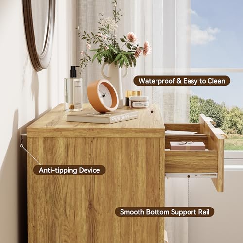 Image of Fluted 45'' Tall Kitchen Pantry Cabinet, Modern Food Storage Organizer with Metal Handle, Wood Coffee Bar Cabinet for Dining Room, Light Wood