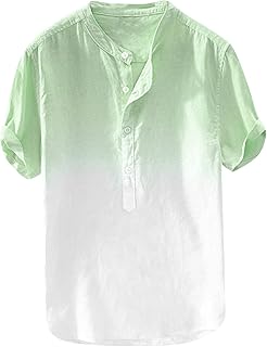 Colgando gradiente verano y cuello delgado transpirable hombres teñido algodón camisa fresca blusa para hombre casual blusa, verde, 4XL