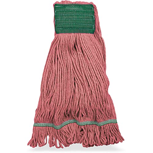 Image of SPARTA Flo-Pac Cotton Mop Head, Loop-Ended, Wide Band with 5 inch Green Band for Organized Cleaning, Medium, Red
