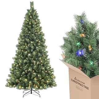 SALCAR 8ft Pre-lit Artificial Christmas Tree – 9 Lighting Modes & Remote Control │ 868 PVC Tips Spruce‑Pine Tree with 380 Warm White & Multicolor LEDs │ 240 cm Quick Setup for Festive Holiday Décor