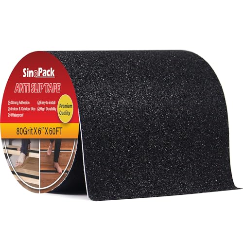 6" Anti Slip Tape, Black Non Slip Ramp for Outdoor 6Inch x 60FT Non Skid Tape, Best Grip Non Slip Strips Tape High Traction Friction Abrasive Adhesive for Stairs Step