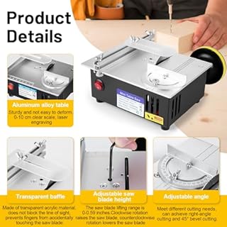 Mini sega da tavolo, sega da tavolo elettrica di precisione regolabile, altezza della lama regolabile, con 4 lame, 7 velocità, adatta per la lavorazione del legno