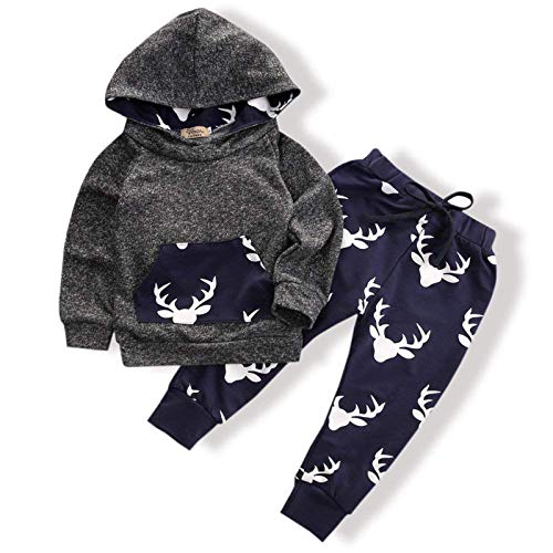Image of Toddler Infant Baby Boys Deer Long Sleeve Hoodie Tops Sweatsuit Pants Outfit Set