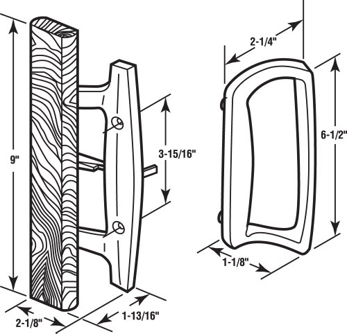 Image of Prime-Line C 1204 Sliding Glass Door Handle Set - Replace Old or Damaged Door Handles Quickly and Easily - White Diecast, Mortise /Hook Style, Fits 3-15 /16 In. Hole Spacing (1 Set)
