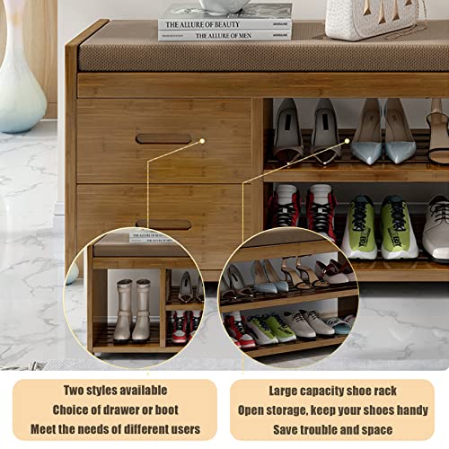 Étagère à chaussures en bambou 3 niveaux avec banc rembourré marron 53 cm